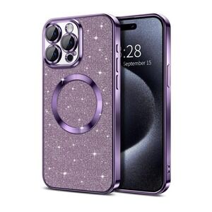 New Hython for iPhone 15 Pro Max Case Glitter, Clear Magnetic Phone Cases camera